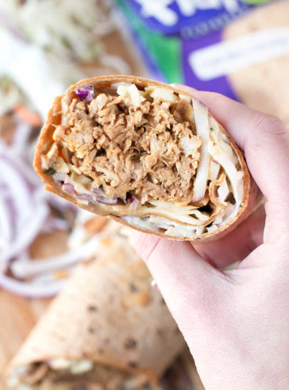 Shredded Pork Korean BBQ Wraps with Kimchi Slaw | cakenknife.com #sponsored #lunch #healthy