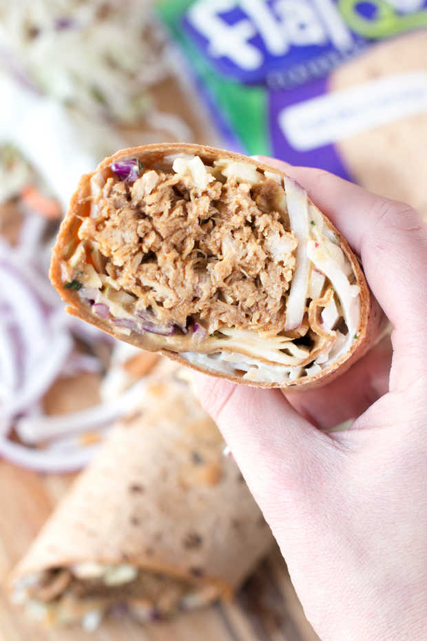 Shredded Pork Korean BBQ Wraps with Kimchi Slaw | cakenknife.com #sponsored #lunch #healthy