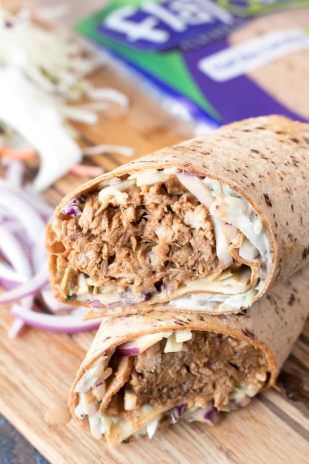 Shredded Pork Korean BBQ Wraps with Kimchi Slaw | cakenknife.com #sponsored #lunch #healthy