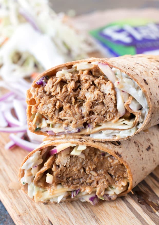 Shredded Pork Korean BBQ Wraps with Kimchi Slaw | cakenknife.com #sponsored #lunch #healthy