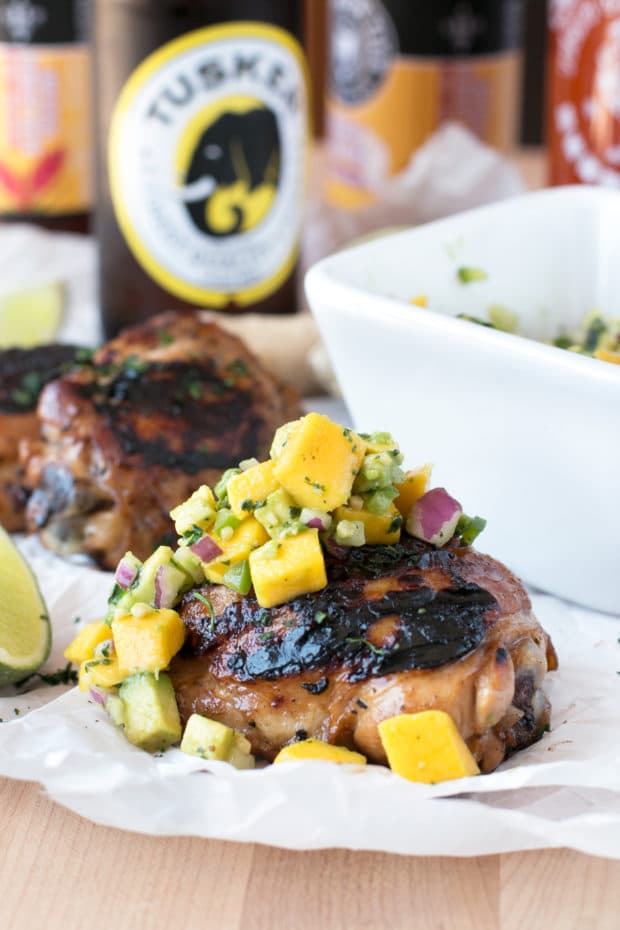 Spicy Ginger Grilled Chicken Thighs with Avocado Salsa | cakenknife.com #grilling #summer #recipe