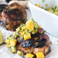 Spicy Ginger Grilled Chicken Thighs with Avocado Salsa | cakenknife.com #grilling #summer #recipe