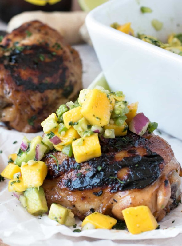 Spicy Ginger Grilled Chicken Thighs with Avocado Salsa | cakenknife.com #grilling #summer #recipe