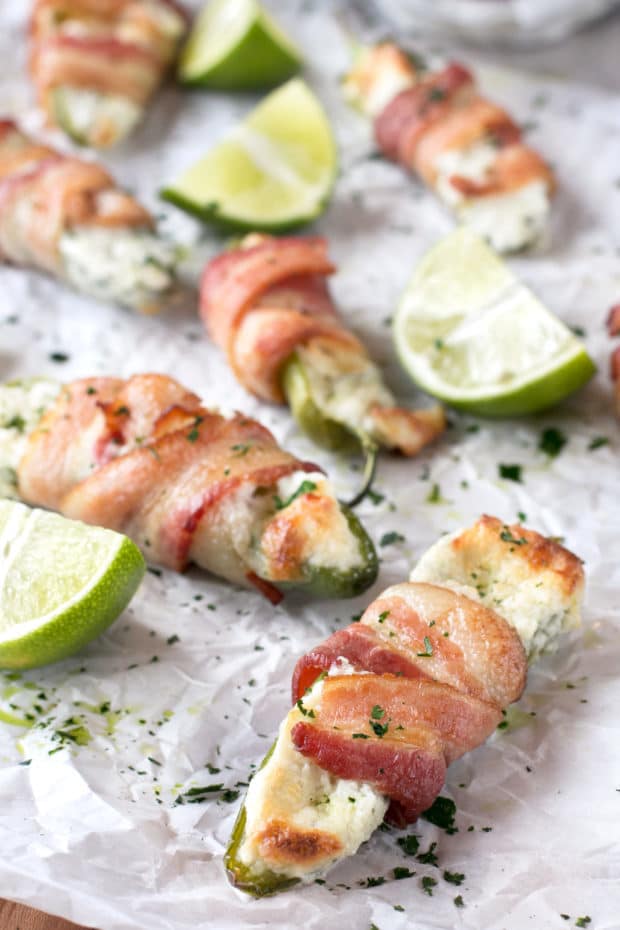 Goat Cheese Stuffed Bacon Wrapped Jalapeños | cakenknife.com #sponsored #goatcheese #tailgating