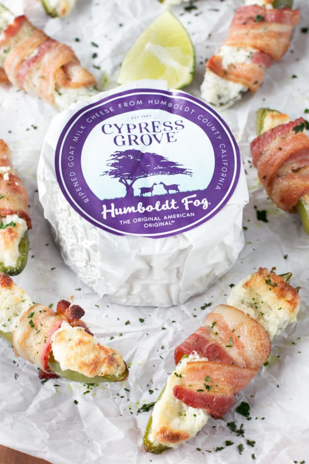 Goat Cheese Stuffed Bacon Wrapped Jalapeños | cakenknife.com #sponsored #goatcheese #tailgating