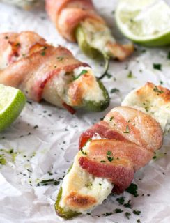 Goat Cheese Stuffed Bacon Wrapped Jalapeños | cakenknife.com #sponsored #goatcheese #tailgating