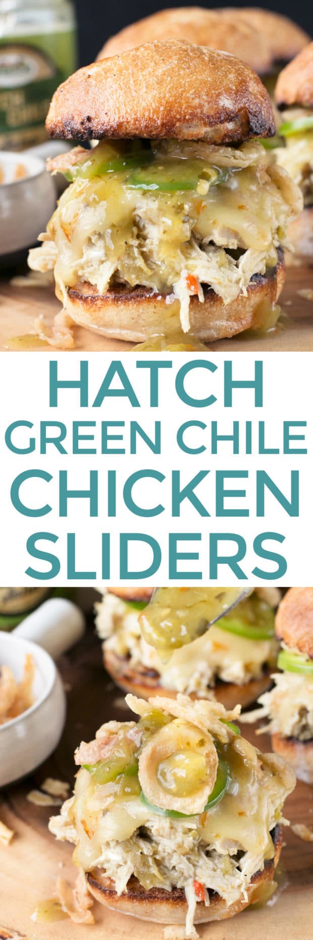 Hatch Green Chile Chicken Sliders | cakenknife.com #tailgating #spicy #sandwich