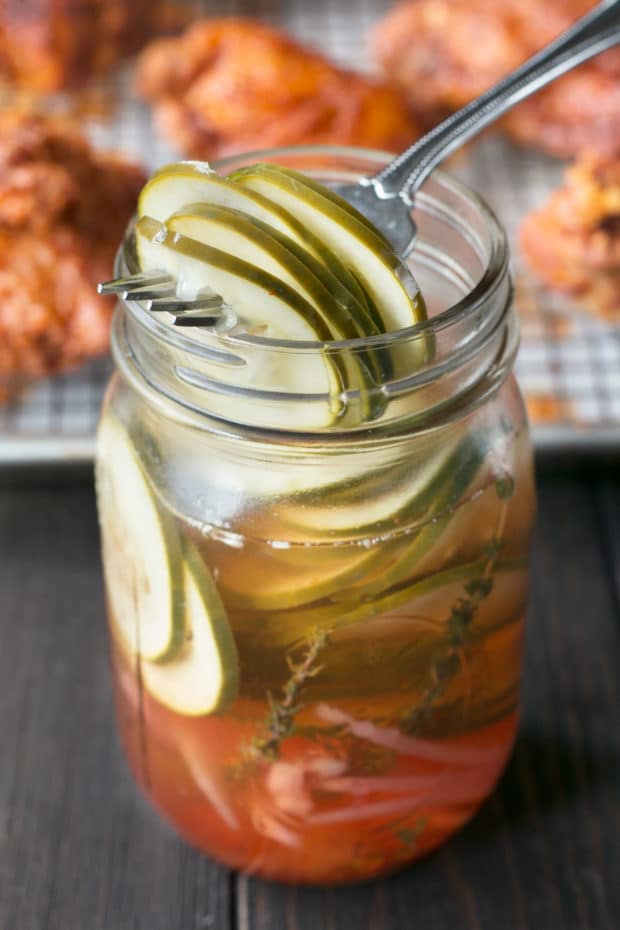 Hot Chicken with Homemade Quick Pickles | cakenknife.com #dinner #southern #nashville #friedchicken