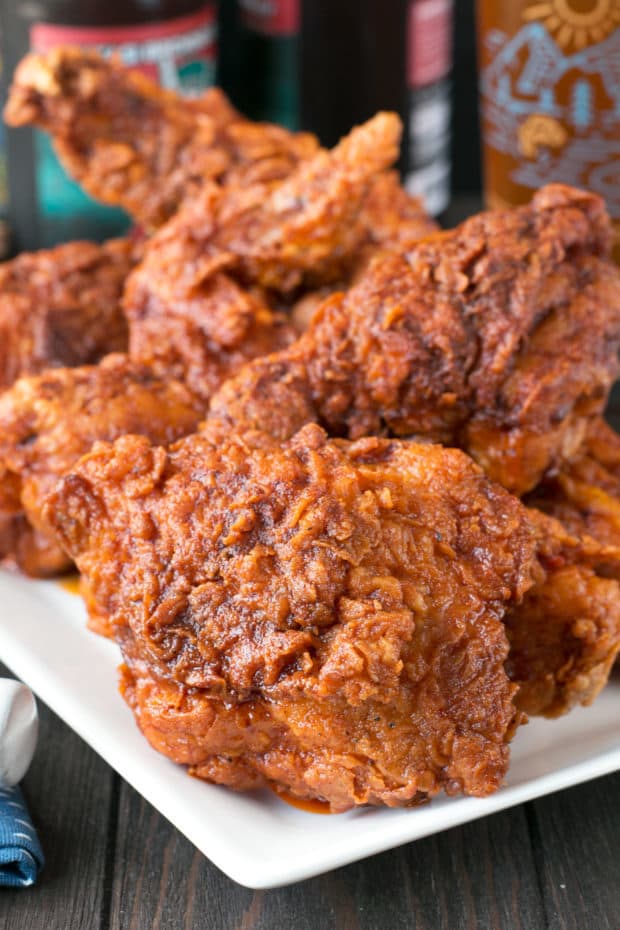 Hot Chicken with Homemade Quick Pickles | cakenknife.com #dinner #southern #nashville #friedchicken