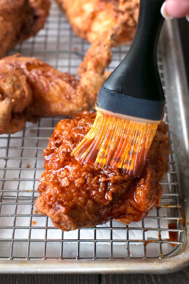 Hot Chicken with Homemade Quick Pickles | cakenknife.com #dinner #southern #nashville #friedchicken