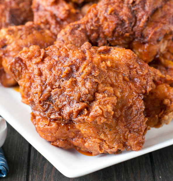 Hot Chicken with Homemade Quick Pickles | cakenknife.com #dinner #southern #nashville #friedchicken