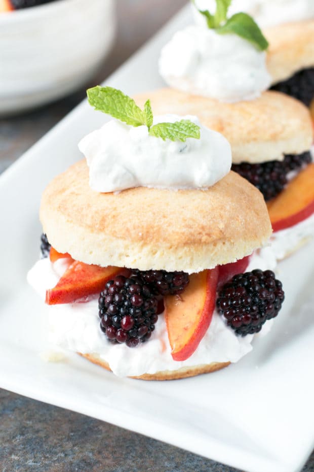 Blackberry Peach Shortcake Stacks with Mint Whipped Cream | cakenknife.com #dessert #summer