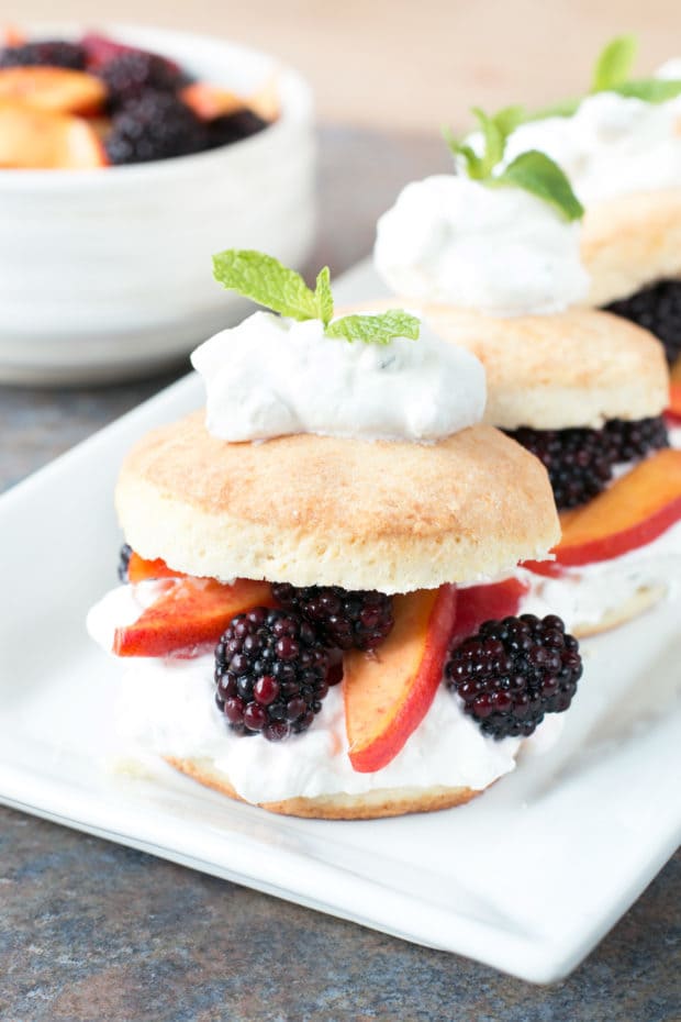 Blackberry Peach Shortcake Stacks with Mint Whipped Cream | cakenknife.com #dessert #summer