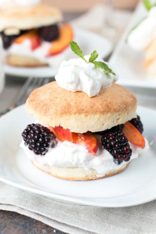 Blackberry Peach Shortcake Stacks with Mint Whipped Cream | cakenknife.com #dessert #summer