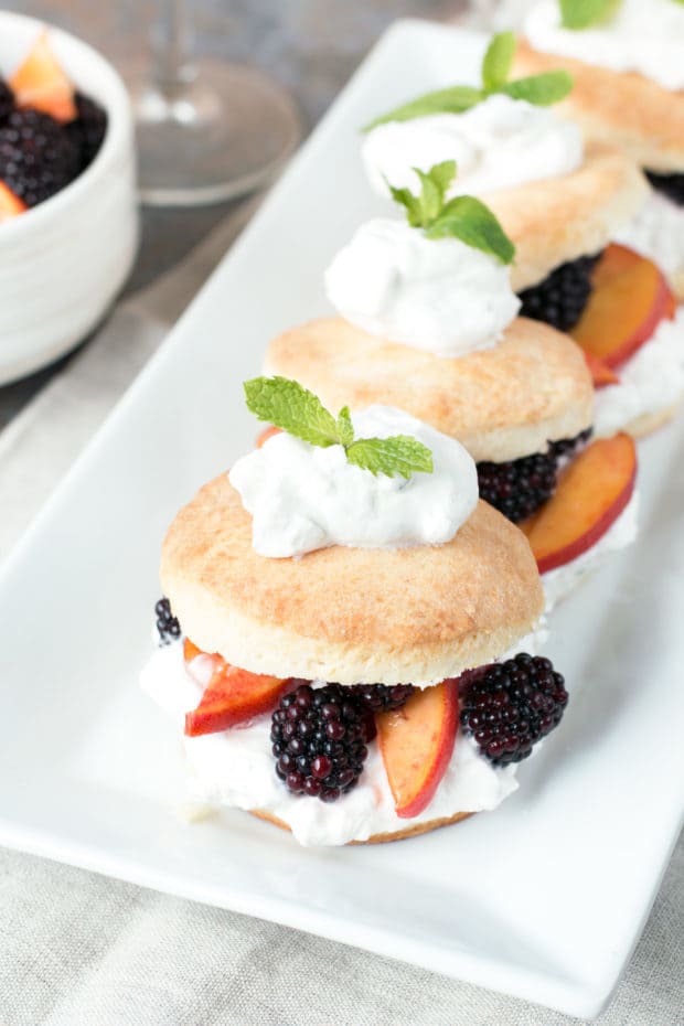 Blackberry Peach Shortcake Stacks with Mint Whipped Cream | cakenknife.com #dessert #summer