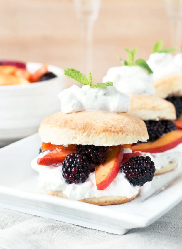 Blackberry Peach Shortcake Stacks with Mint Whipped Cream | cakenknife.com #dessert #summer