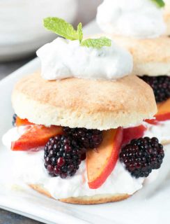 Blackberry Peach Shortcake Stacks with Mint Whipped Cream | cakenknife.com #dessert #summer