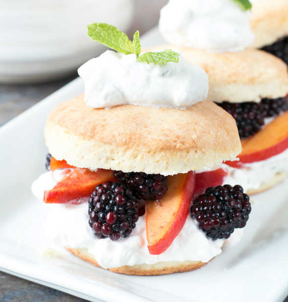 Blackberry Peach Shortcake Stacks with Mint Whipped Cream | cakenknife.com #dessert #summer