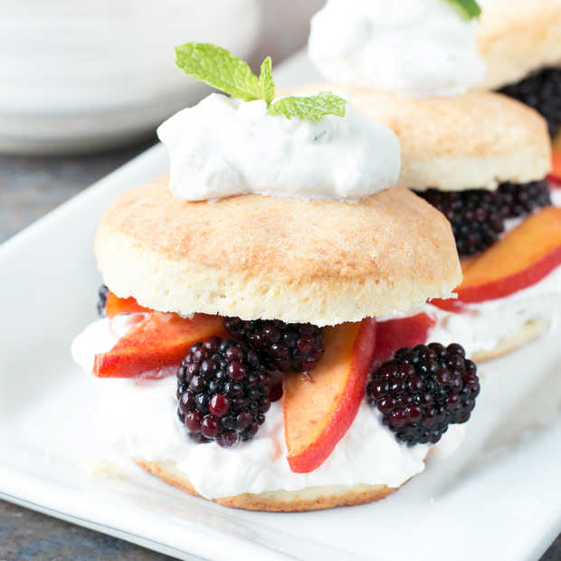 Blackberry Peach Shortcake Stacks with Mint Whipped Cream | cakenknife.com #dessert #summer