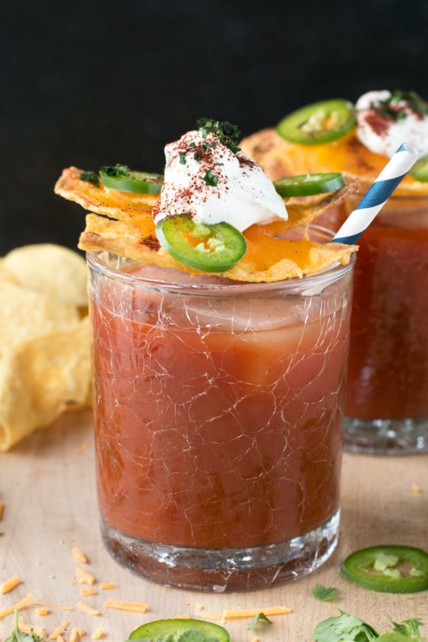 Nacho Spicy Bloody Mary | cakenknife..com #cocktail #nachos #jalapeno