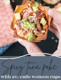 Spicy Tuna Poke and Avocado Wonton Cups Pinterest Picture