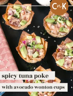 Spicy Tuna Poke and Avocado Wonton Cups Pinterest Image