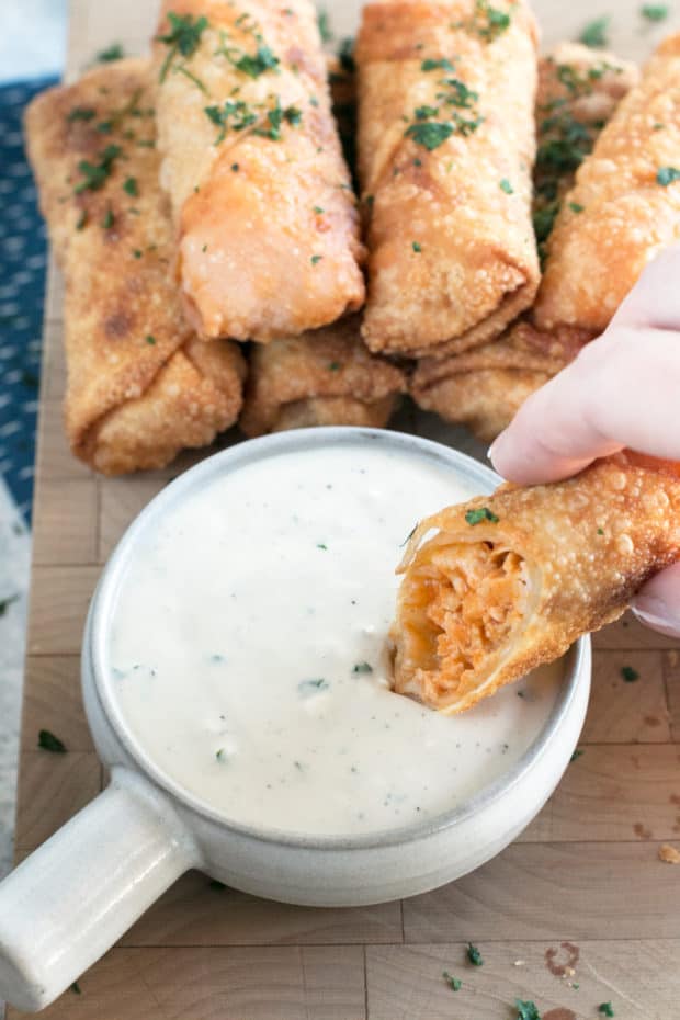 Blue Cheese Buffalo Chicken Egg Rolls | cakenknife.com #buffalochicken #tailgating #appetizer #eggrolls