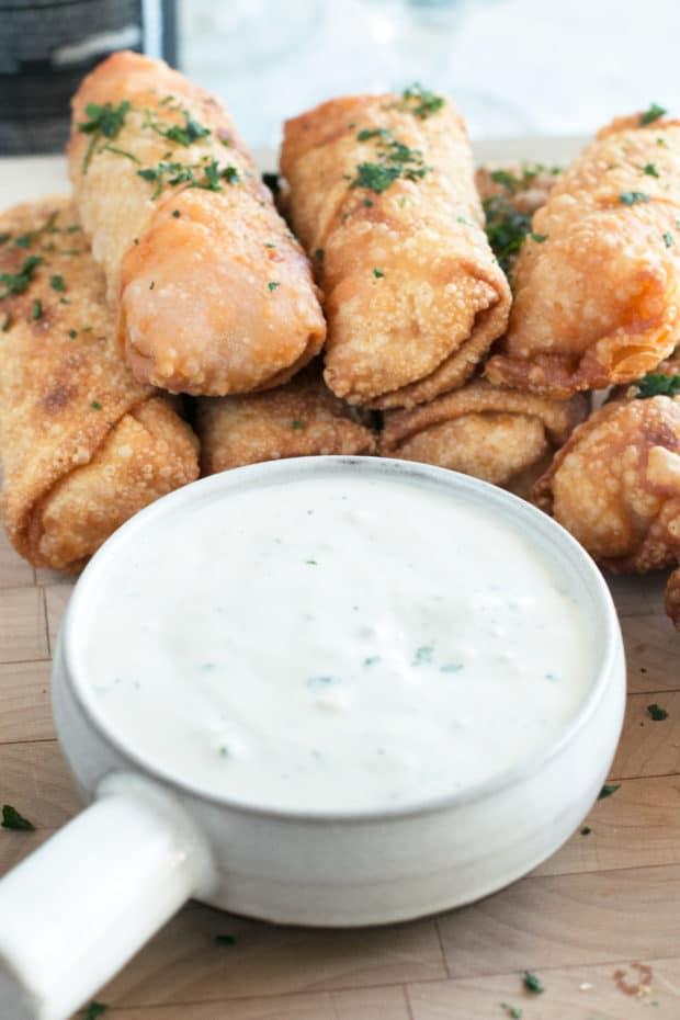 Blue Cheese Buffalo Chicken Egg Rolls | cakenknife.com #buffalochicken #tailgating #appetizer #eggrolls