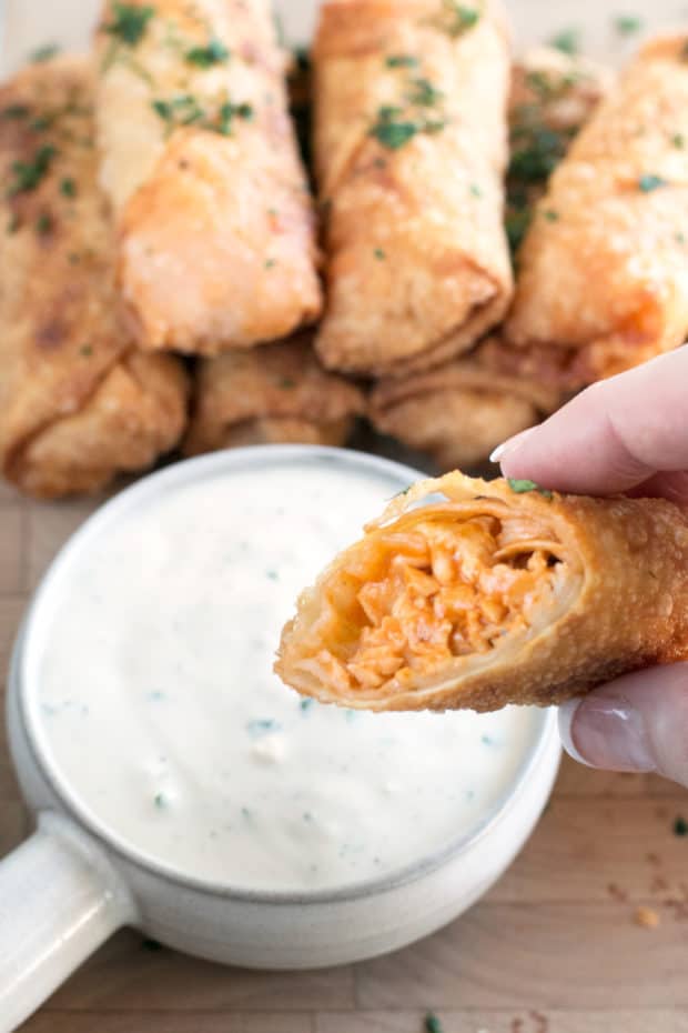 Blue Cheese Buffalo Chicken Egg Rolls | cakenknife.com #buffalochicken #tailgating #appetizer #eggrolls