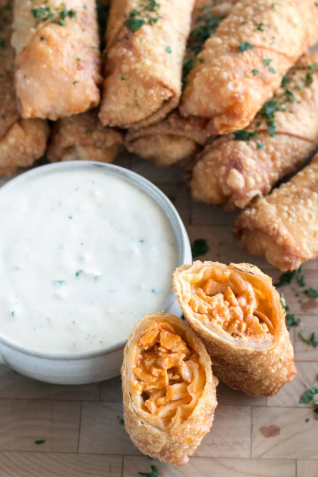 Blue Cheese Buffalo Chicken Egg Rolls | cakenknife.com #buffalochicken #tailgating #appetizer #eggrolls