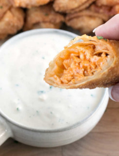 Blue Cheese Buffalo Chicken Egg Rolls | cakenknife.com #buffalochicken #tailgating #appetizer #eggrolls