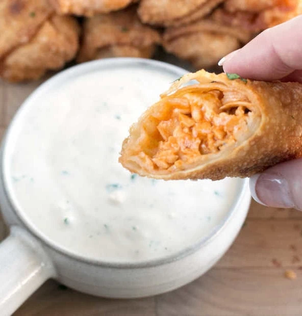 Blue Cheese Buffalo Chicken Egg Rolls | cakenknife.com #buffalochicken #tailgating #appetizer #eggrolls