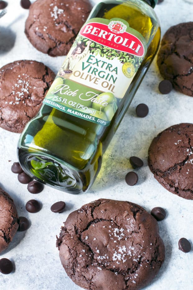 Olive Oil Salted Caramel Brownie Cookies | cakenknife.com #dessert #chocolate #baking #ad