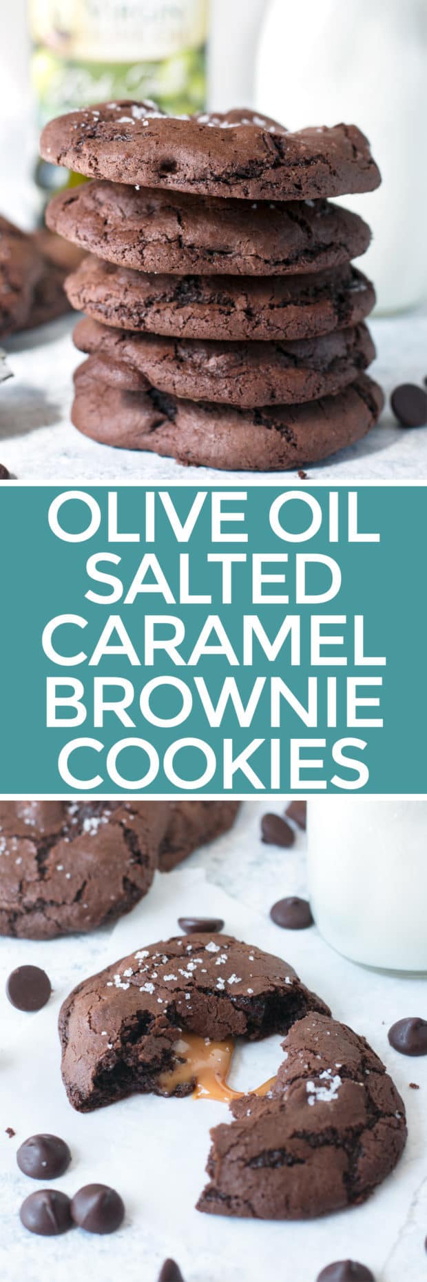 Olive Oil Salted Caramel Brownie Cookies | cakenknife.com #dessert #chocolate #baking #ad