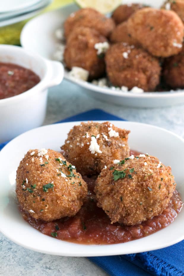 Pulled Pork Chipotle Arancini | cakenknife.com #pulledpork #fried #tailgating #appetizer