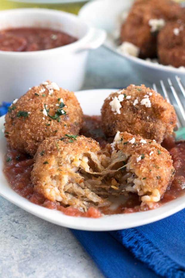 Pulled Pork Chipotle Arancini | cakenknife.com #pulledpork #fried #tailgating #appetizer