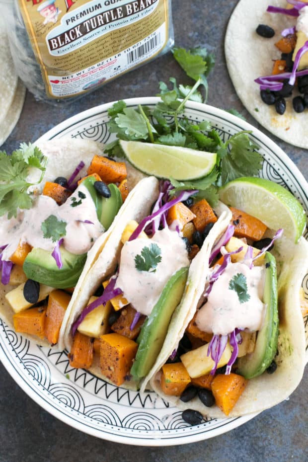 Roasted Butternut Squash Black Bean Tacos | cakenknife.com #vegetarian #healthy #tacotuesday #sponsored