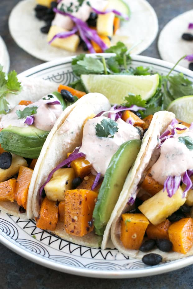 Roasted Butternut Squash Black Bean Tacos | cakenknife.com #vegetarian #healthy #tacotuesday #sponsored