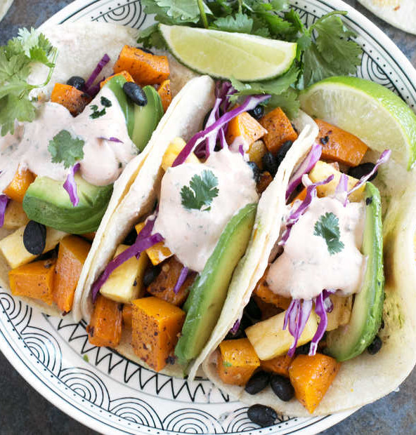 Roasted Butternut Squash Black Bean Tacos | cakenknife.com #vegetarian #healthy #tacotuesday #sponsored