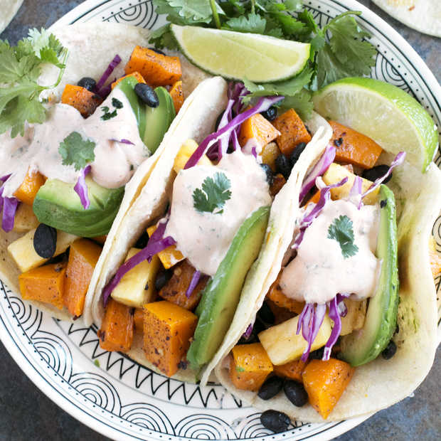 Roasted Butternut Squash Black Bean Tacos | cakenknife.com #vegetarian #healthy #tacotuesday #sponsored