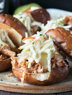 Slow Cooker Apple Cider Chicken Sliders | cakenknife.com #sliders #tailgating #slowcooker #crockpot #fall #apple