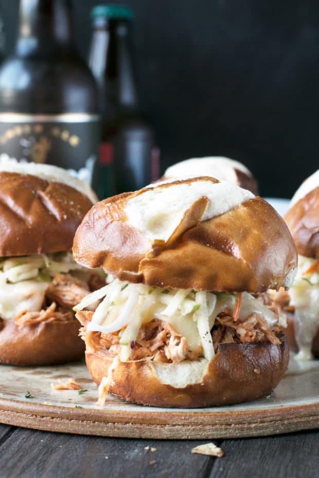 Slow Cooker Apple Cider Chicken Sliders | cakenknife.com #sliders #tailgating #slowcooker #crockpot #fall #apple