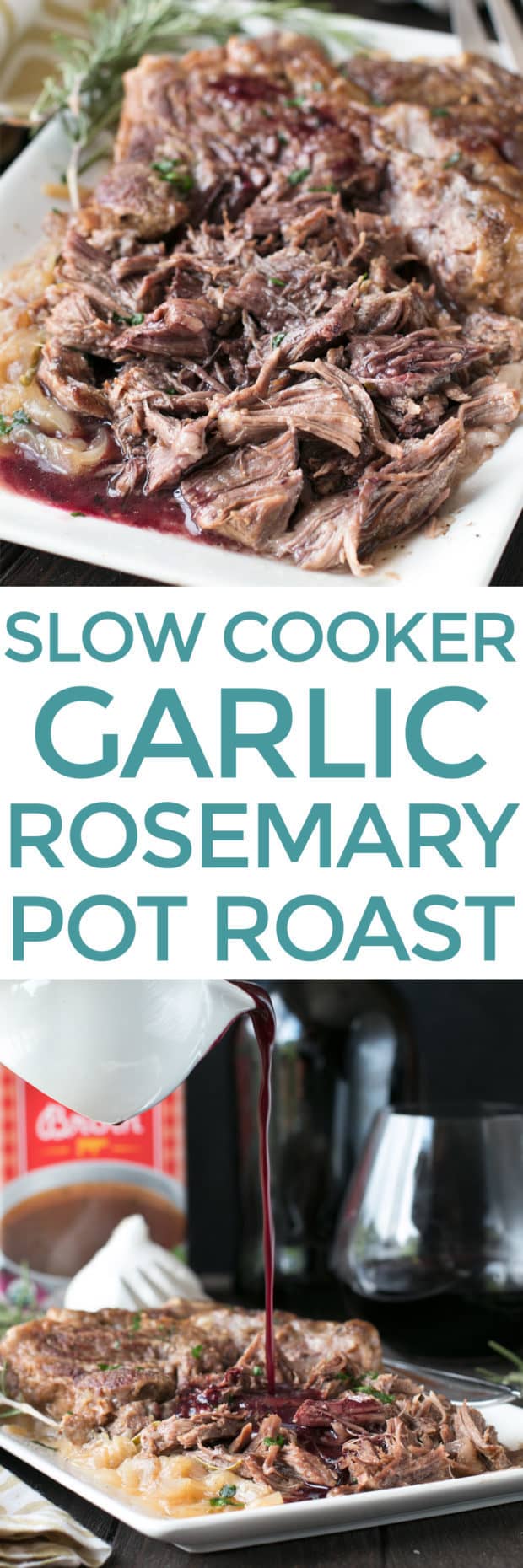 Slow Cooker Garlic Rosemary Pot Roast with Red Wine Sauce | cakenknife.com #ad #roastwiththemost #potroast #crockpot