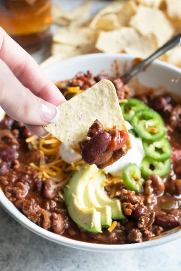 Slow Cooker Spicy Taco Chili | cakenknife.com #choosemychili #chilicookoff #slowcooker #crockpot