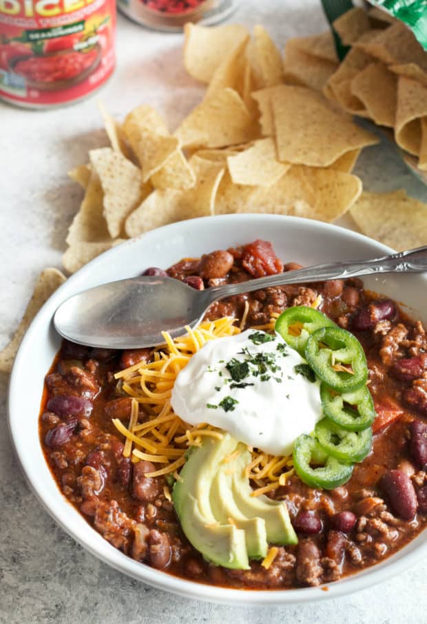 Slow Cooker Spicy Taco Chili | cakenknife.com #choosemychili #chilicookoff #slowcooker #crockpot