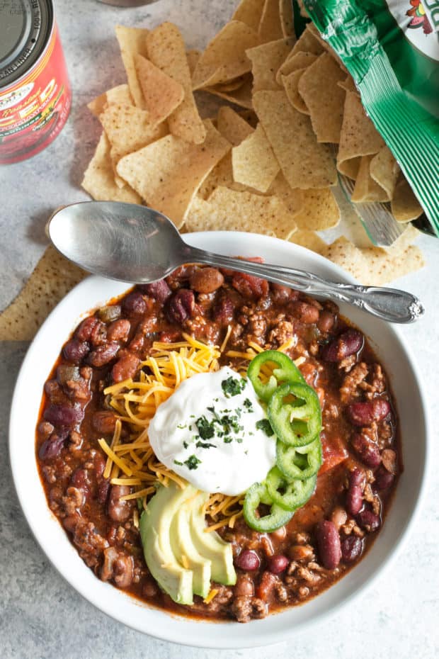 Slow Cooker Spicy Taco Chili | cakenknife.com #choosemychili #chilicookoff #slowcooker #crockpot