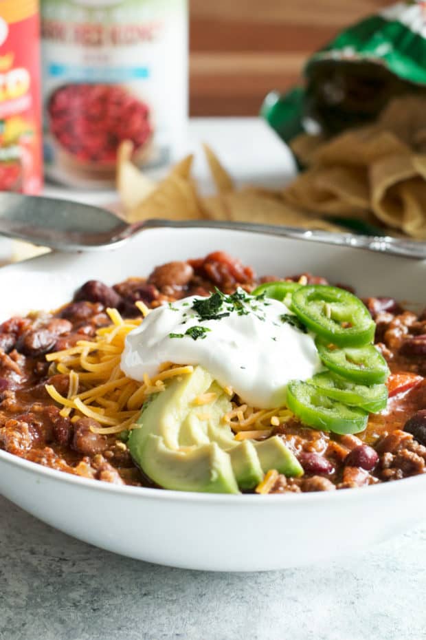 Slow Cooker Spicy Taco Chili | cakenknife.com #choosemychili #chilicookoff #slowcooker #crockpot