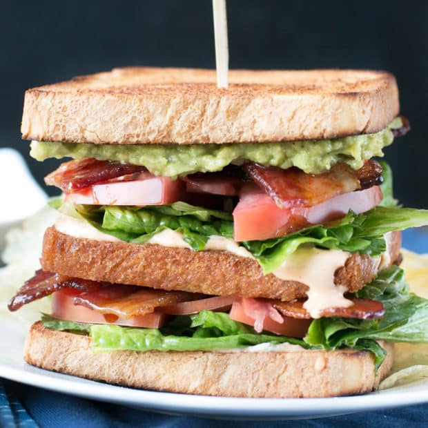 Double Decker BLAT with Spicy Candied Bacon | cakenknife.com #lunch #sandwich #bacon #homemade