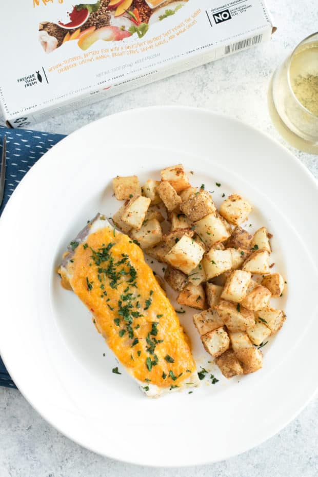 Parmesan Lemon Herb Roasted Potatoes with LoveTheWild's Fantastic Fish Dinner | cakenknife.com #sponsored #healthy #yummy