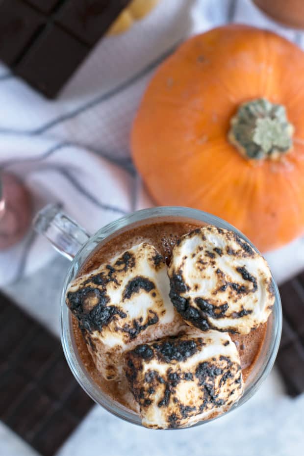 Pumpkin Bourbon Hot Chocolate | cakenknife.com #hotchocolate #pumpkinspice #fall #cocktail